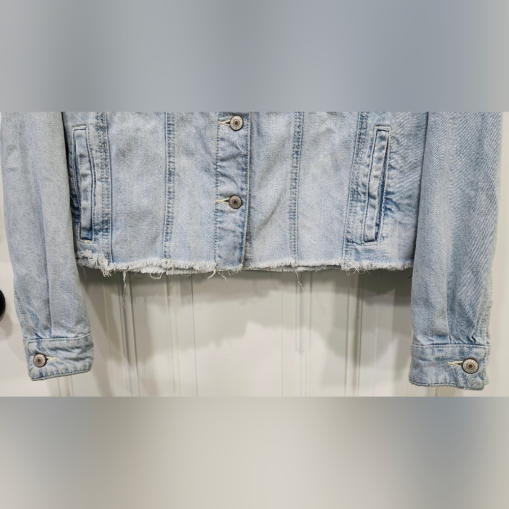 Free People Baja Mixed-Media Hooded Light Wash Denim Jacket Women's Size Small - Picture 4 of 8